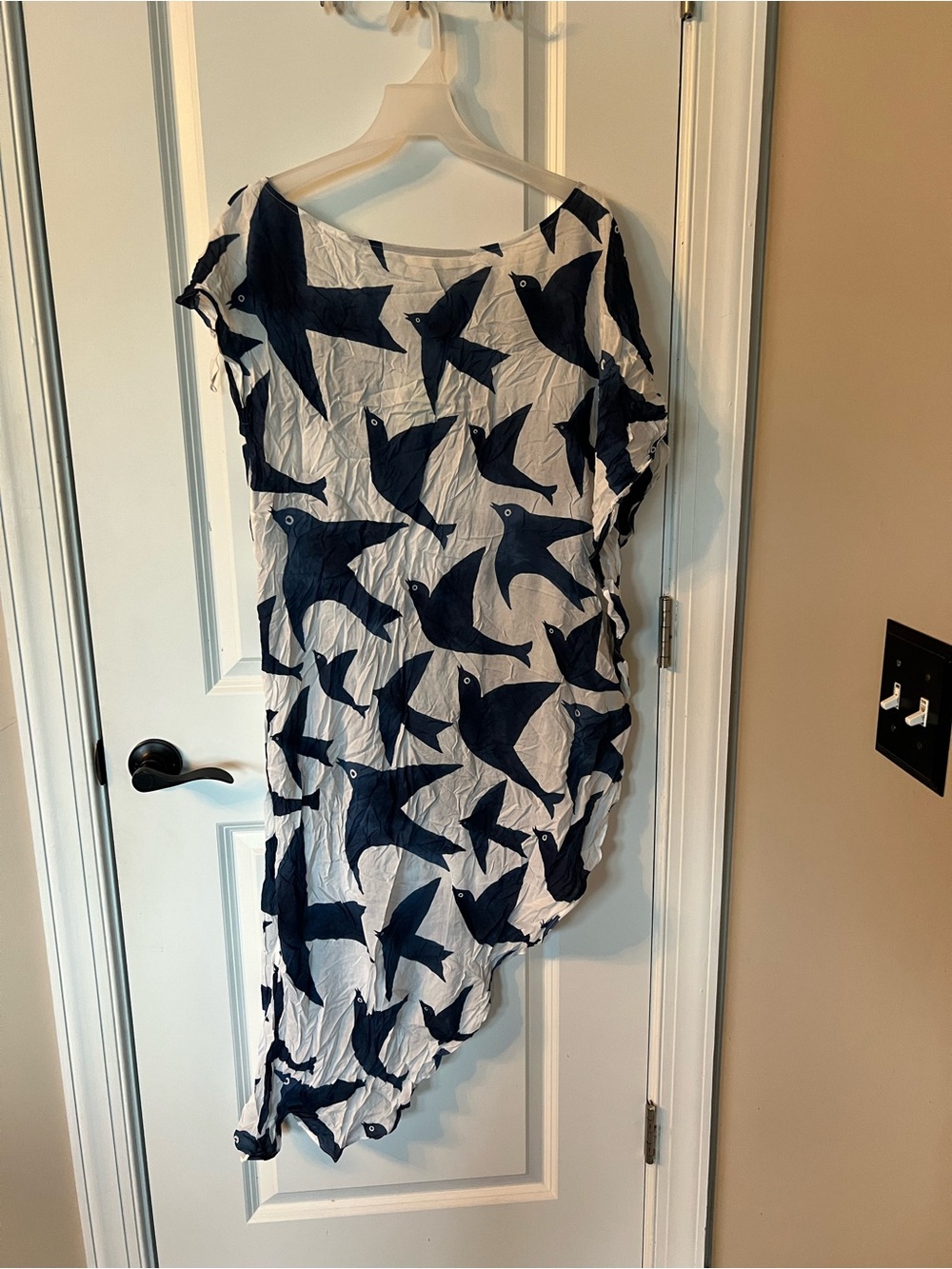 Mara Hoffman Navy Bird Print Asymmetrical Cover Up